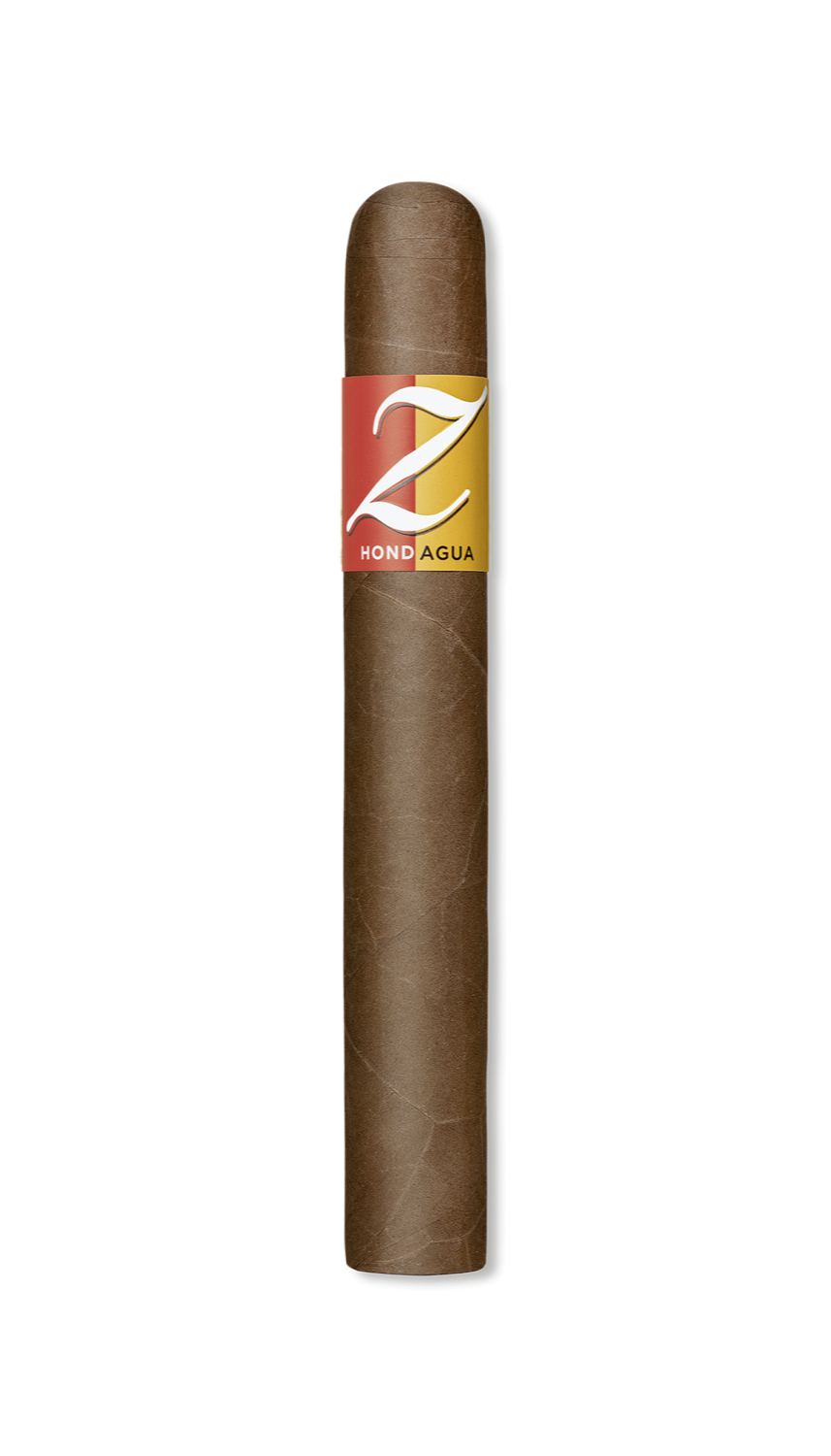 Zino Zigarre – Banderole halb rot (Honduras) und halb gelb (Nicaragua), vertikale Ansicht mit den sechs Bestandteilen einer handgerollten Zigarre