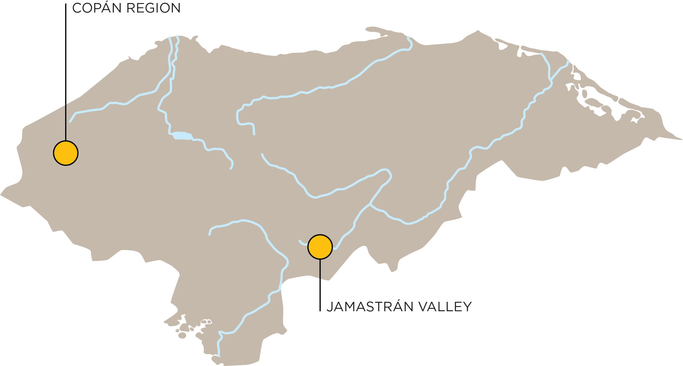 Honduras Karte: Jamastrán-Tal und Copán-Region